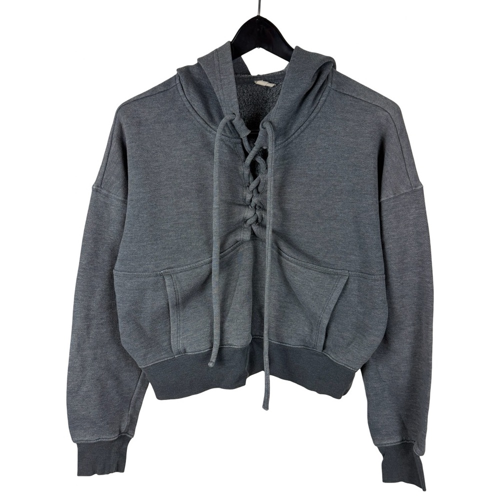 Women’s FP Movement Free People Cute Cropped Lace Grey Hoodie Size XS